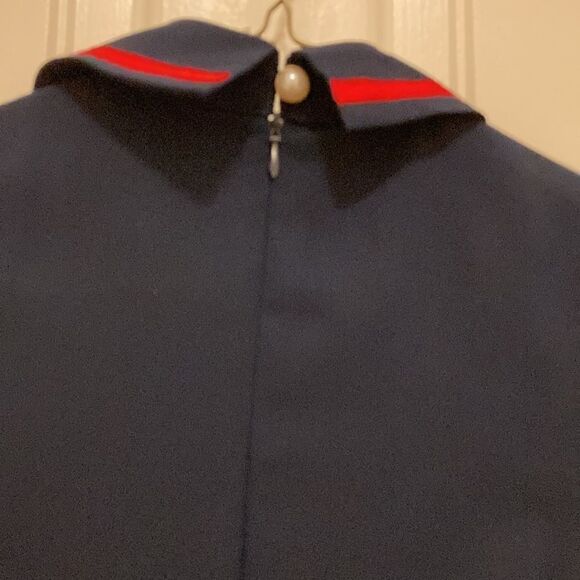 Long Sleeve Designer Inspired Midi Dress in red/white/blue Print. Size X Small. - Picture 4 of 9